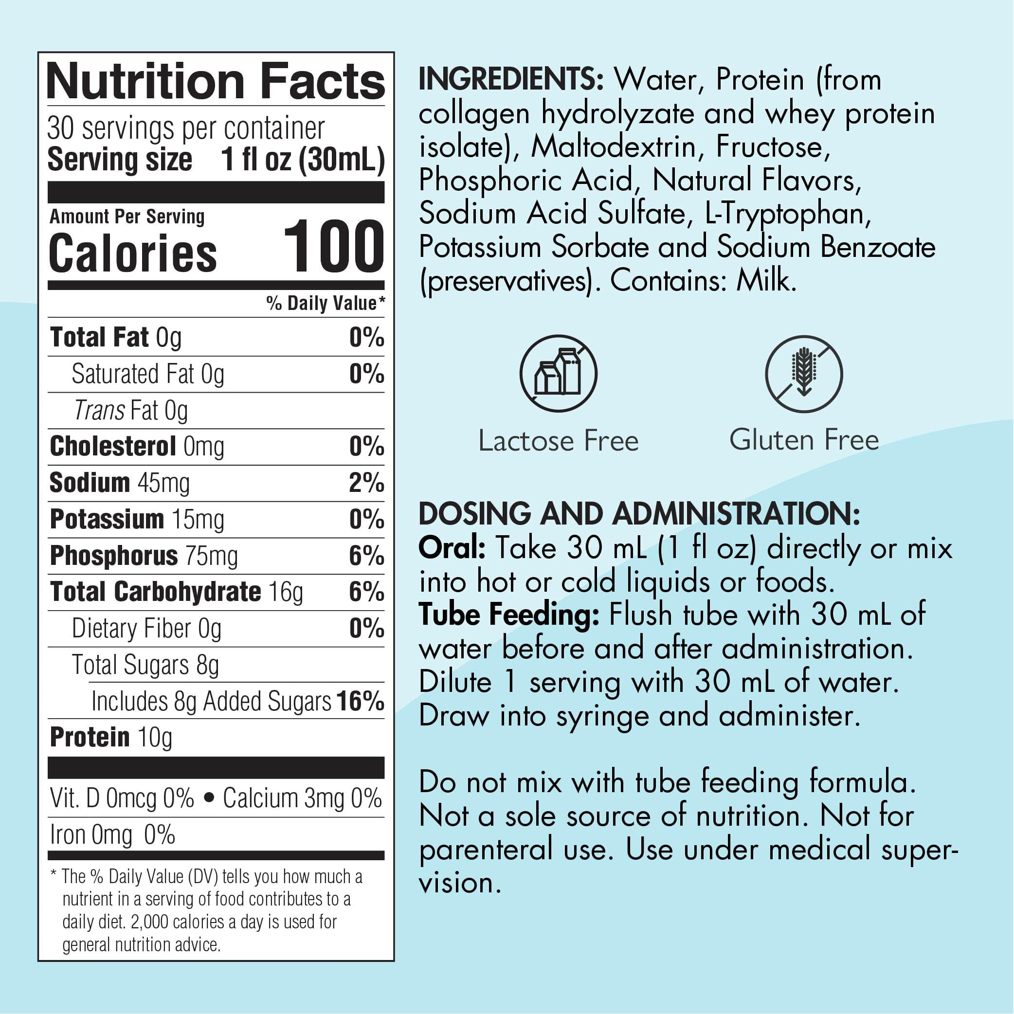 Medtrition Prosource label closeup highlights collagen and whey blend for versatile protein use.