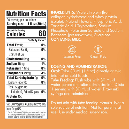 Medtrition ProSource NoCarb neutral liquid bottle pour, convenient mixed-in drinks.
