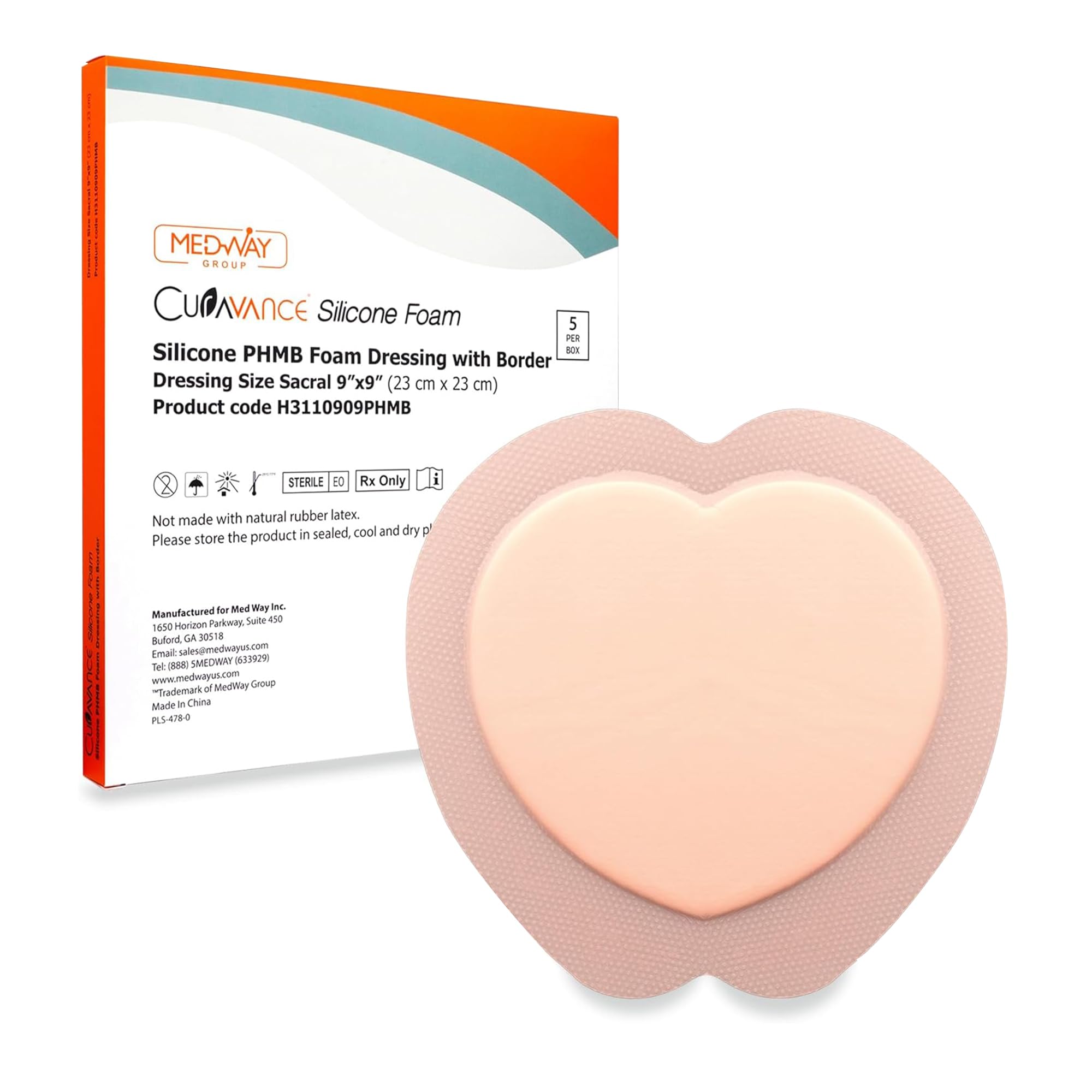MedVance sacral bordered foam dressing 9x9 box of five, ready for wound care.