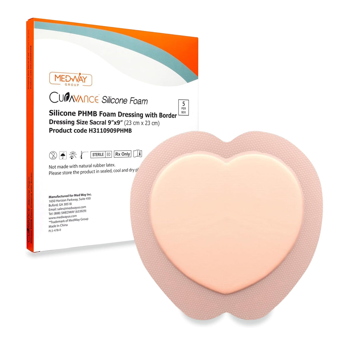 MedVance sacral bordered foam dressing 9x9 box of five, ready for wound care.