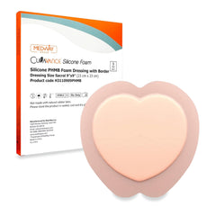 MedVance sacral bordered foam dressing 9x9 box of five, ready for wound care.