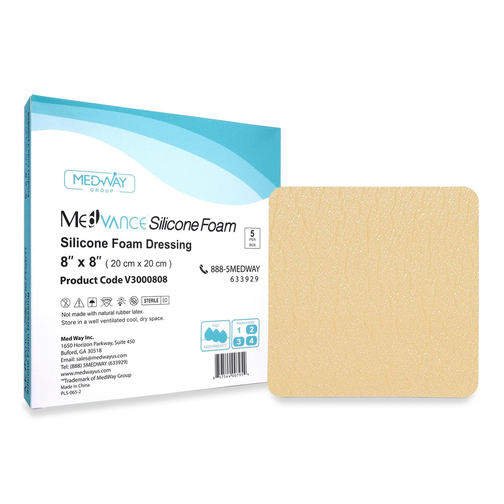 MedVance silicone dressing 8x8 pack front view for sterile wound care