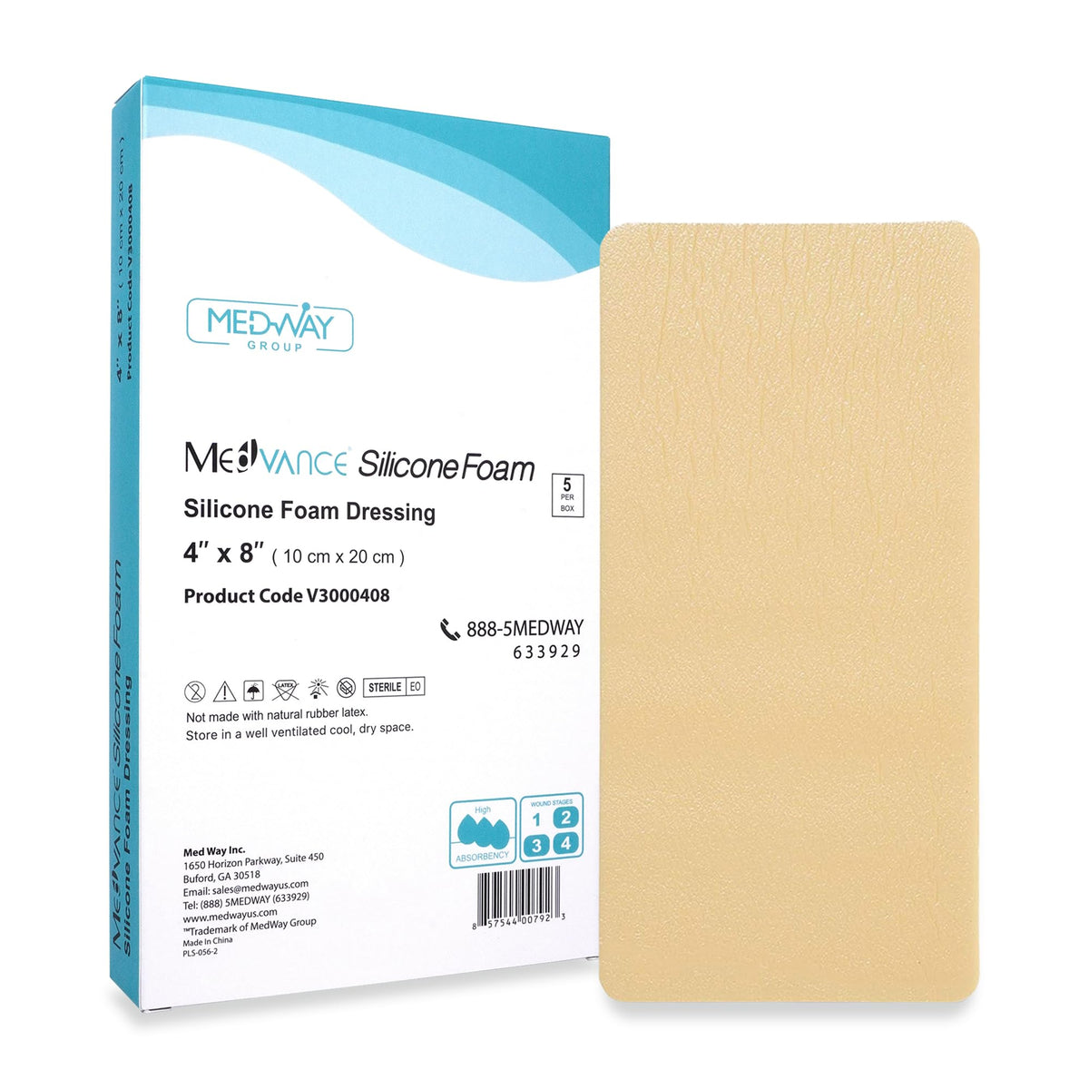 MedVance silicone dressing box of 5, sterile packaging for easy inventory and safe wound care.