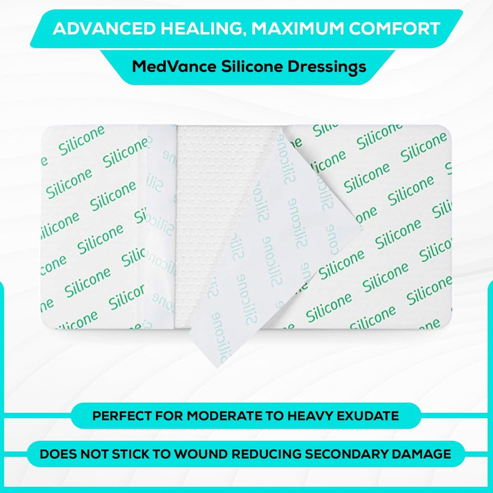 MedVance silicone dressing sterile wrapped for hospital and care facility use.