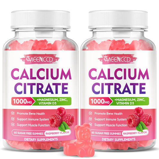MEENCCD Calcium Citrate Gummies raspberry bottle for easy daily calcium support.