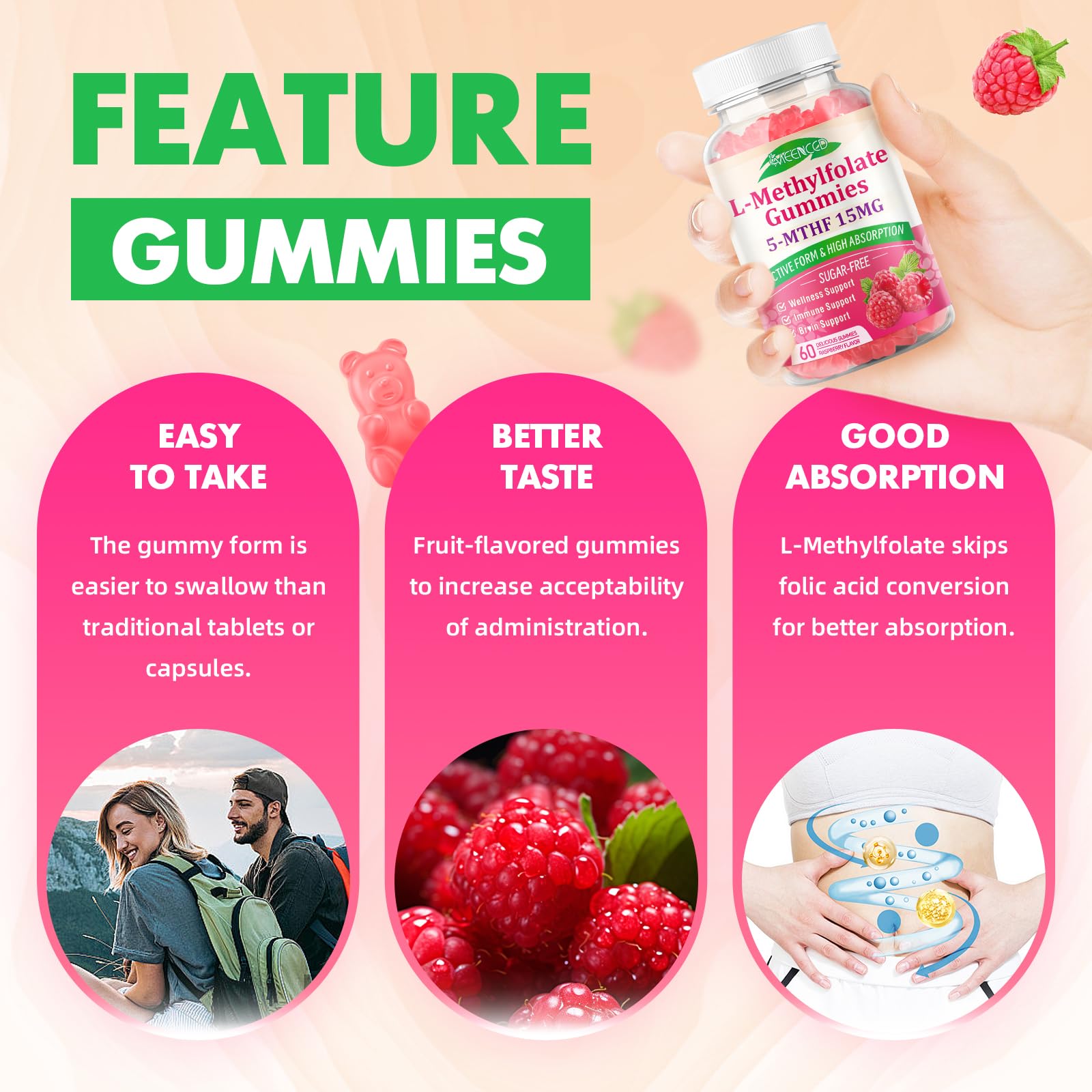 Hand taking a MEENCCD gummy for a simple daily routine