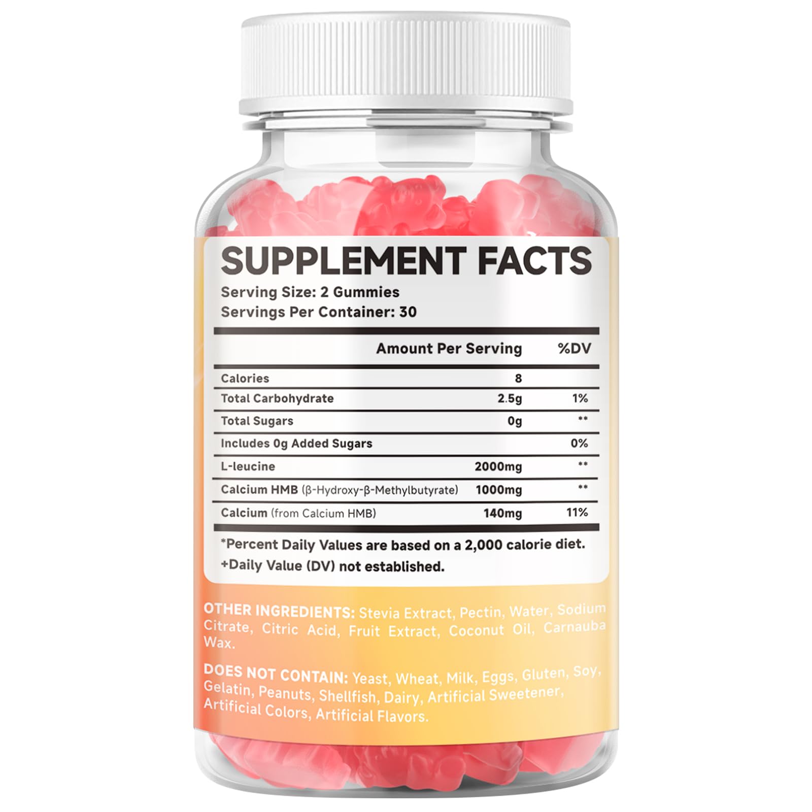 Nutrition label on MEENCCD gummies packaging with amino acids.