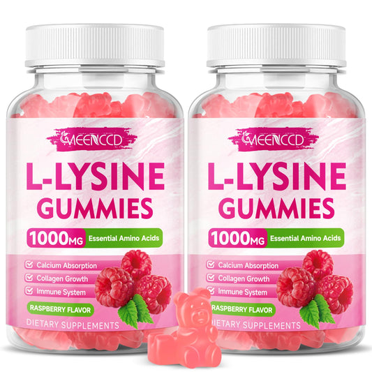 MEENCCD L-Lysine gummies 1000mg raspberry pack for easy daily supplementation.