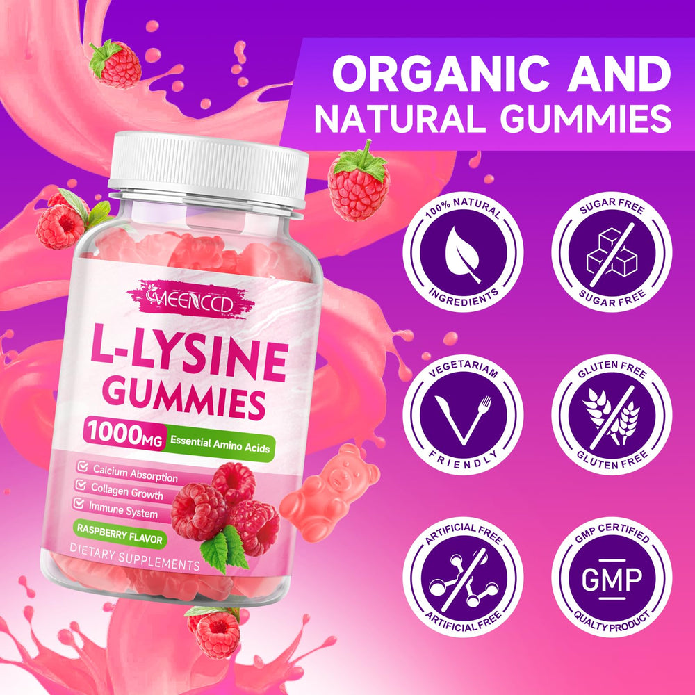 MEENCCD L-Lysine gummies in easy-open bottle for on-the-go use.