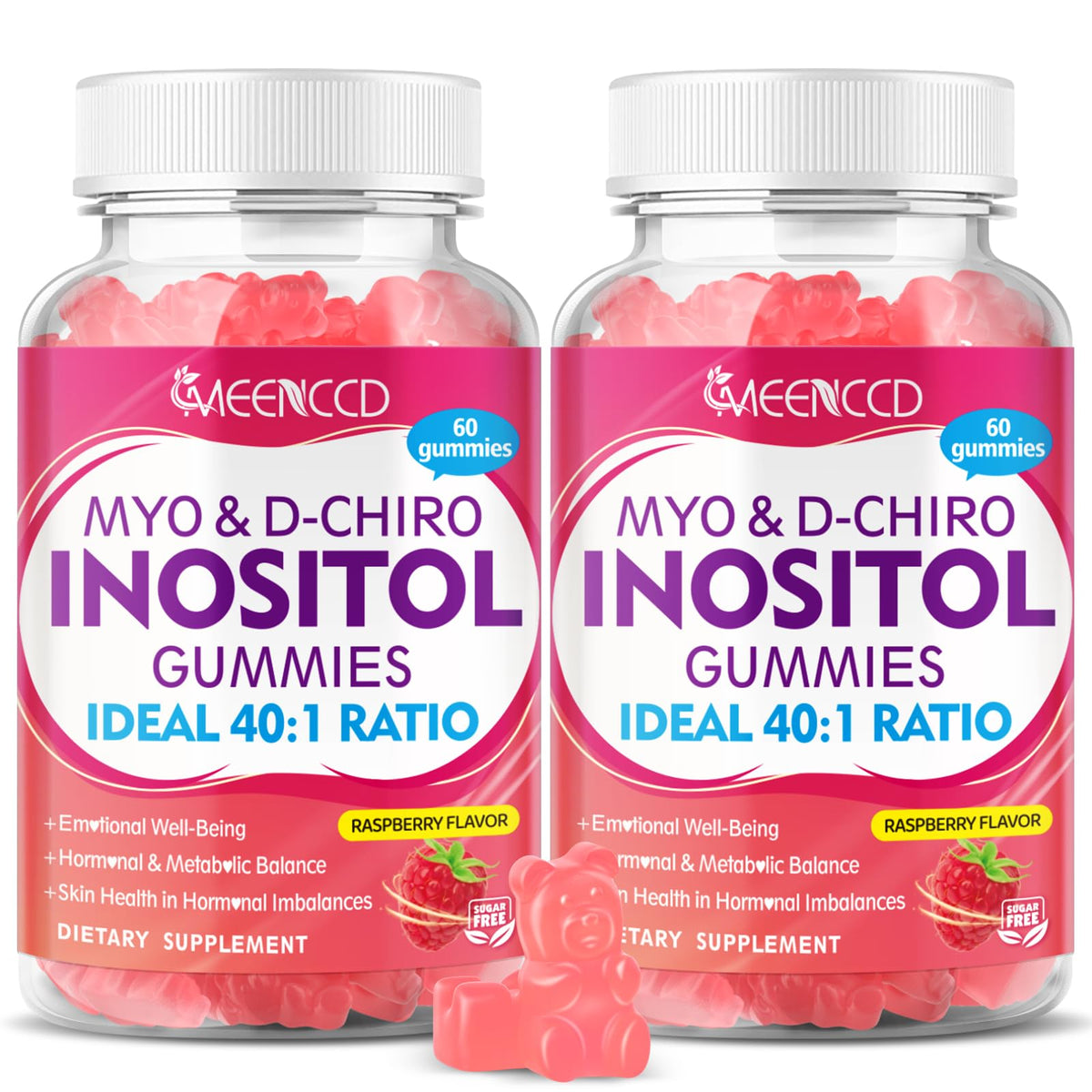MEENCCD myo-inositol gummies bottle with raspberry flavor for daily wellness support