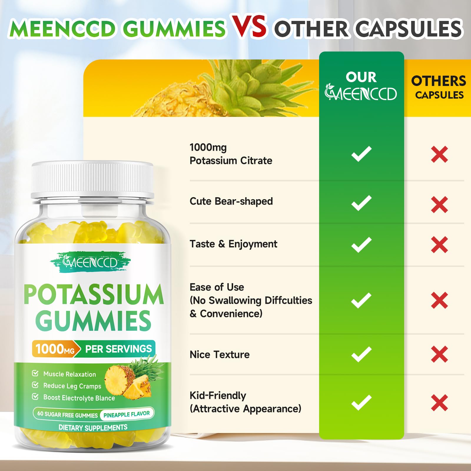 Pineapple-flavored MEENCCD gummies ideal for flavorful daily supplement.
