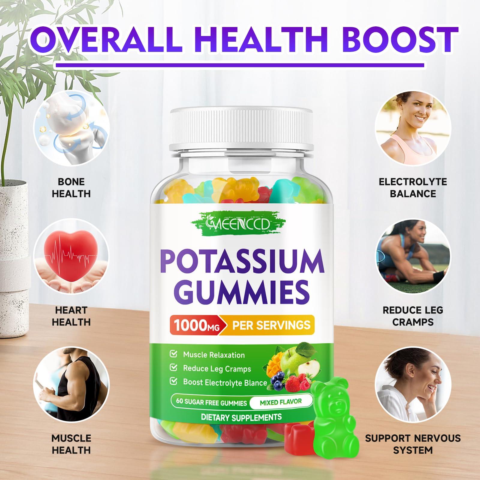 MEENCCD potassium citrate gummies close-up shows mixfed fruit flavor and easy digestion