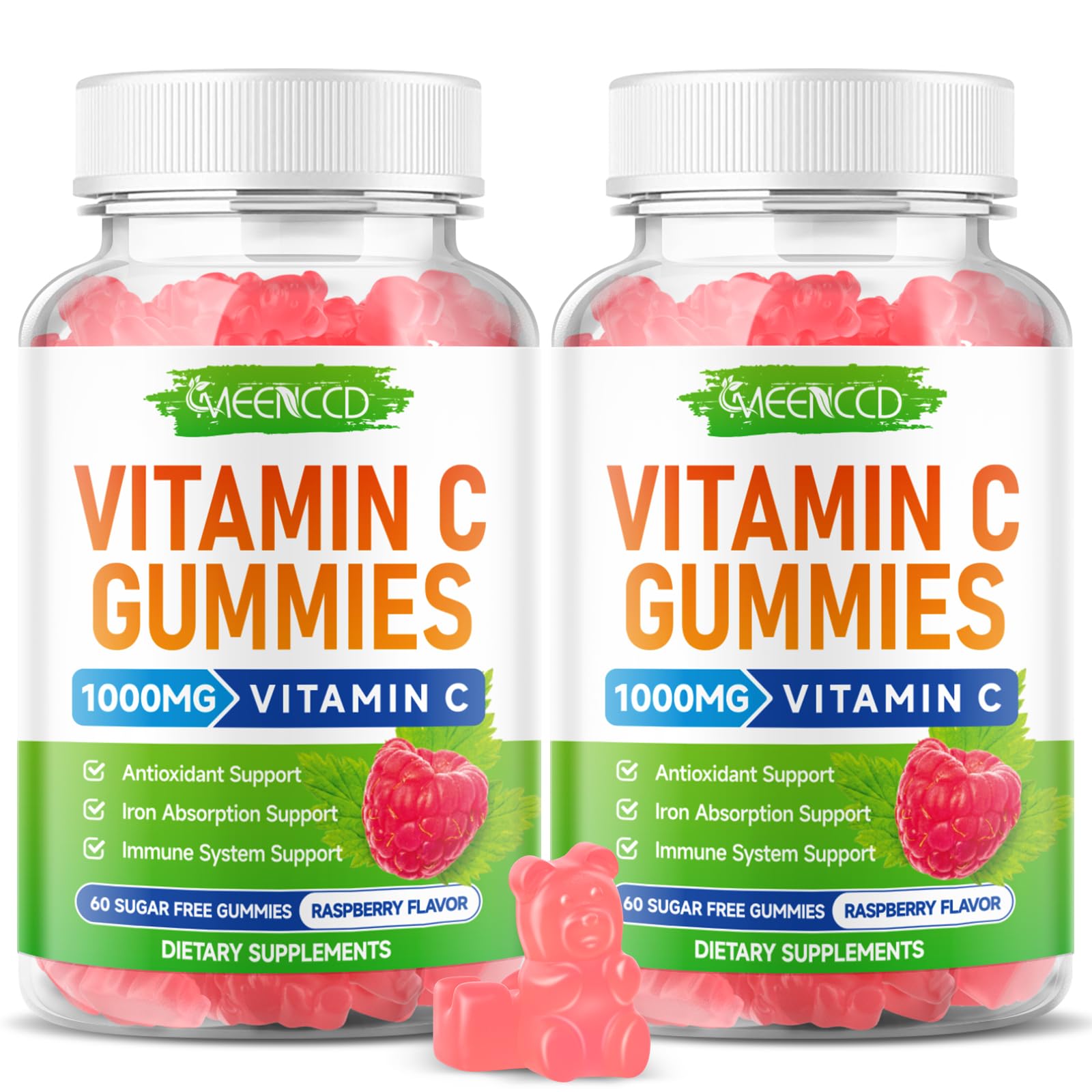 MEENCCD raspberry flavored vitamin C gummies for daily immune support in a tasty form