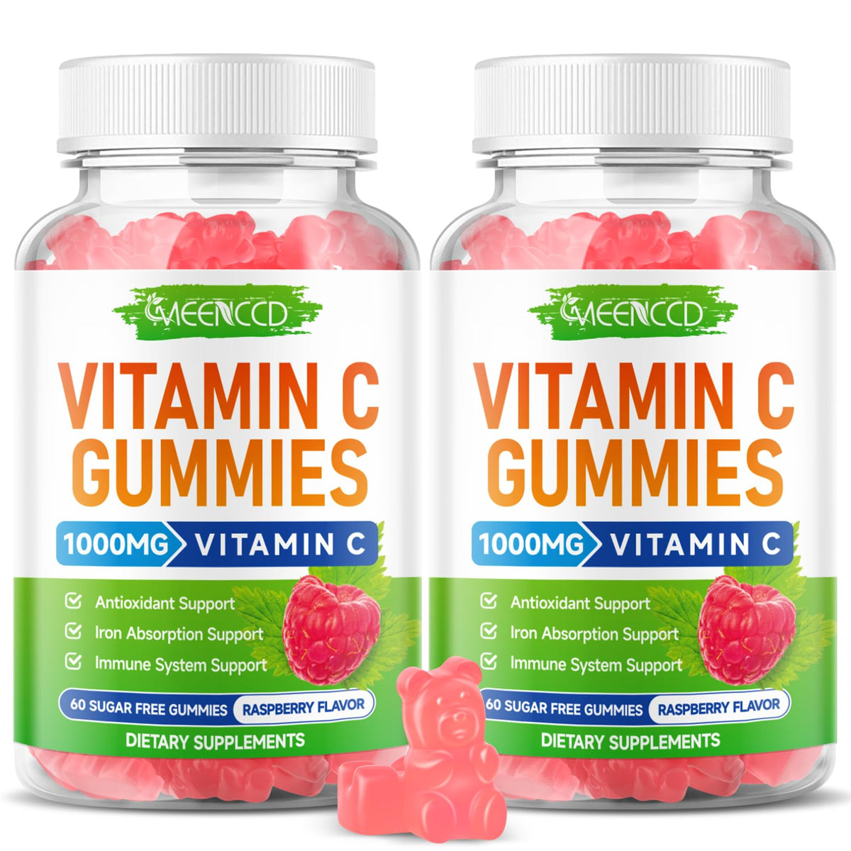 MEENCCD raspberry flavored vitamin C gummies for daily immune support in a tasty form