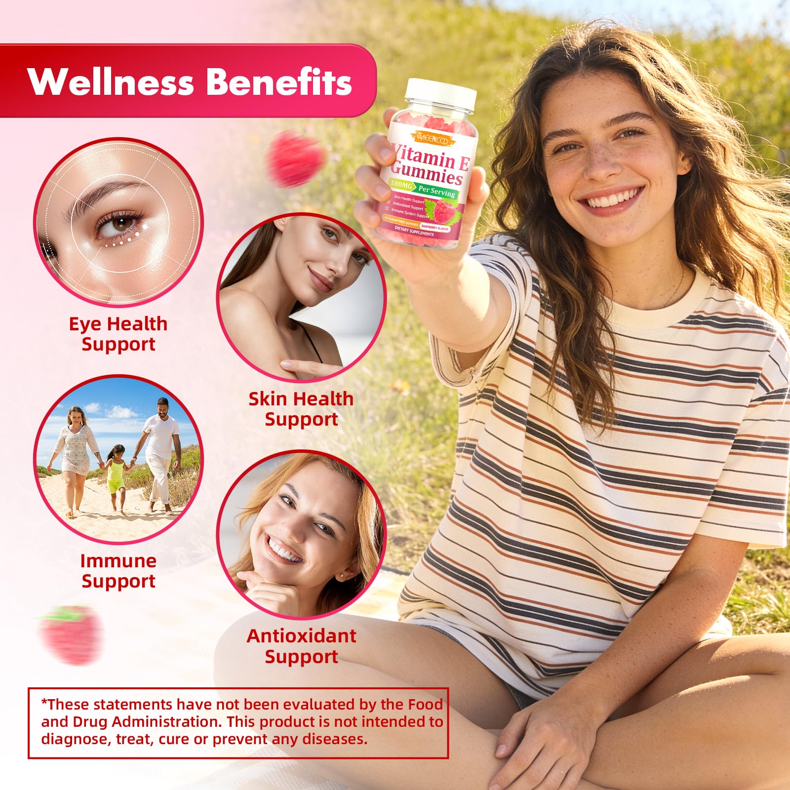MEENCCD Vitamin E Gummies label shows dl-Alpha form and antioxidant focus