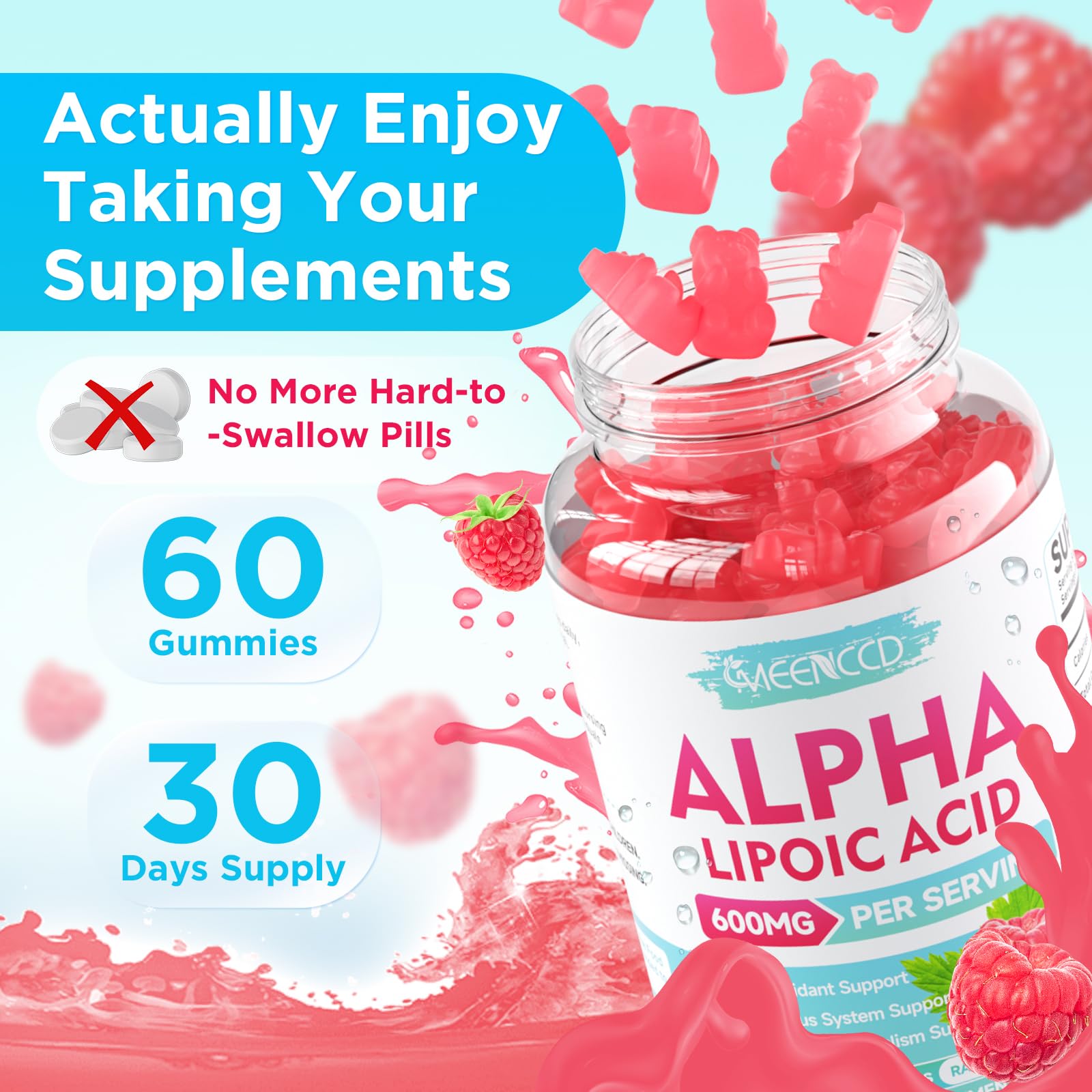 MEENCCD Alpha Lipoic Acid Gummies bottle side view.