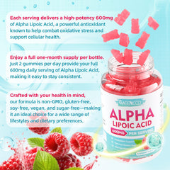 MEENCCD Alpha Lipoic Acid Gummies ingredient list highlights vegan plant-based pectin.