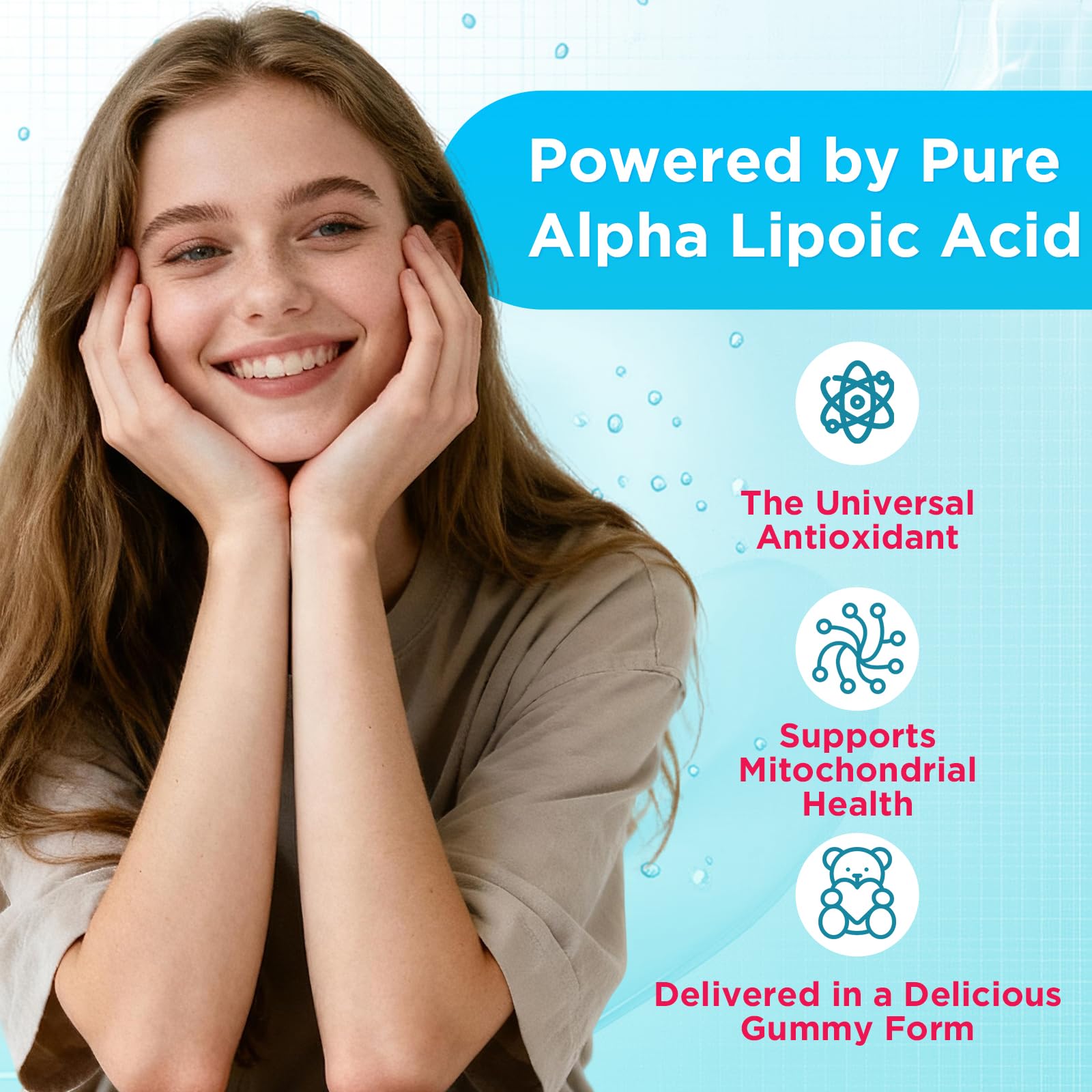 MEENCCD Alpha Lipoic Acid Gummies vegan symbol and non-GMO claim visible.