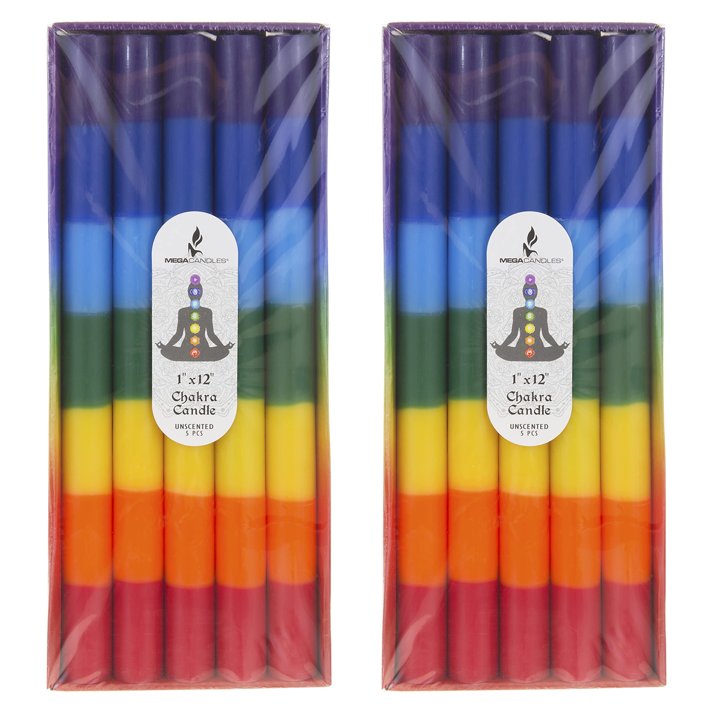 Mega Candles chakra candle in burn mode highlighting clean paraffin and long burn.