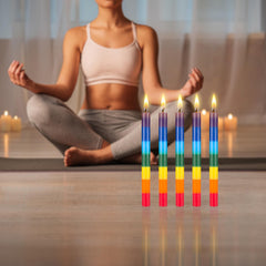 Mega Candles colorful chakra candle layout ideal for meditations at home.