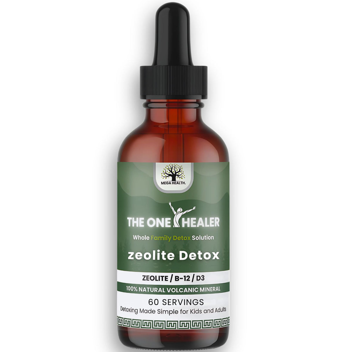 MEGA HEALTH The One Healer Zeolite Detox bottle showing the label and dosage features