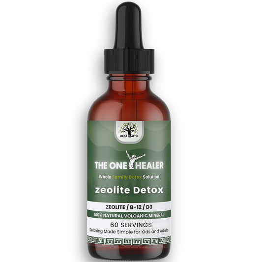 MEGA HEALTH The One Healer Zeolite Detox bottle showing the label and dosage features