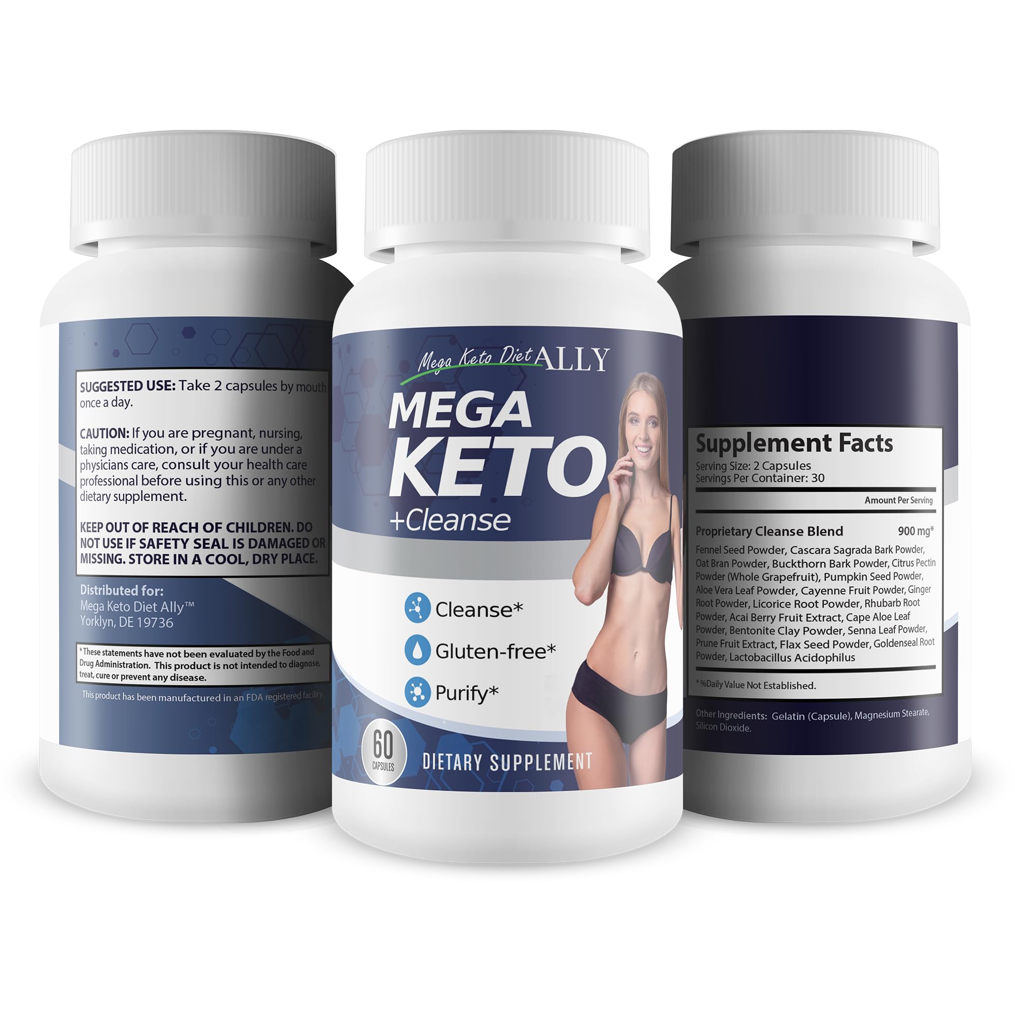 Mega Keto Diet + Cleanse label detail showing ingredients and benefits.