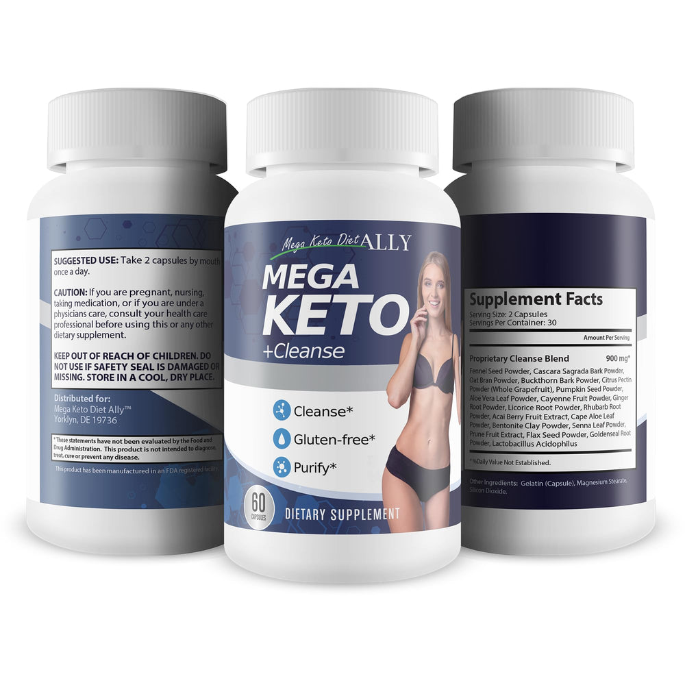 Mega Keto Diet + Cleanse label detail showing ingredients and benefits.