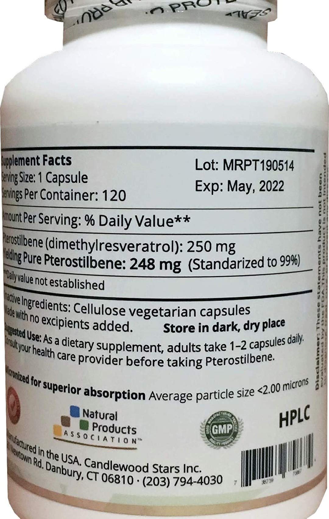 Mega Pterostilbene capsules closeup showing micronized powder for absorption.