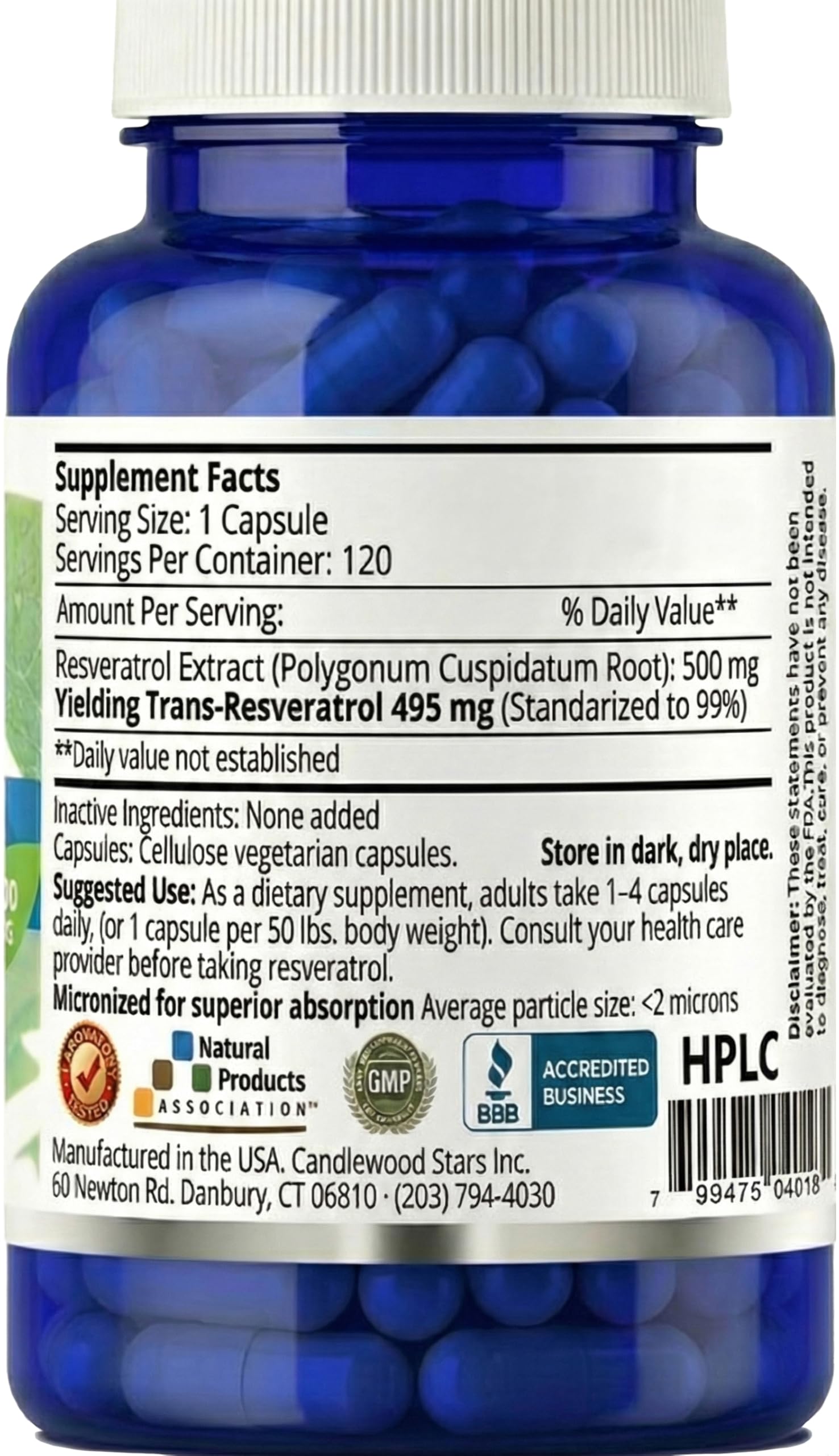 Mega Resveratrol 500 mg capsule highlighting potency and purity