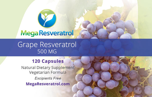 Mega Resveratrol Grape capsule pour shot showing high polyphenol content for potential cardiovascular support.
