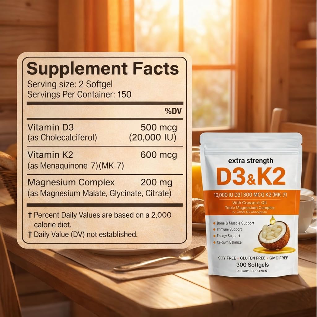 Megacephalus D3 K2 Magnesium softgels dose illustration for two-per-serving
