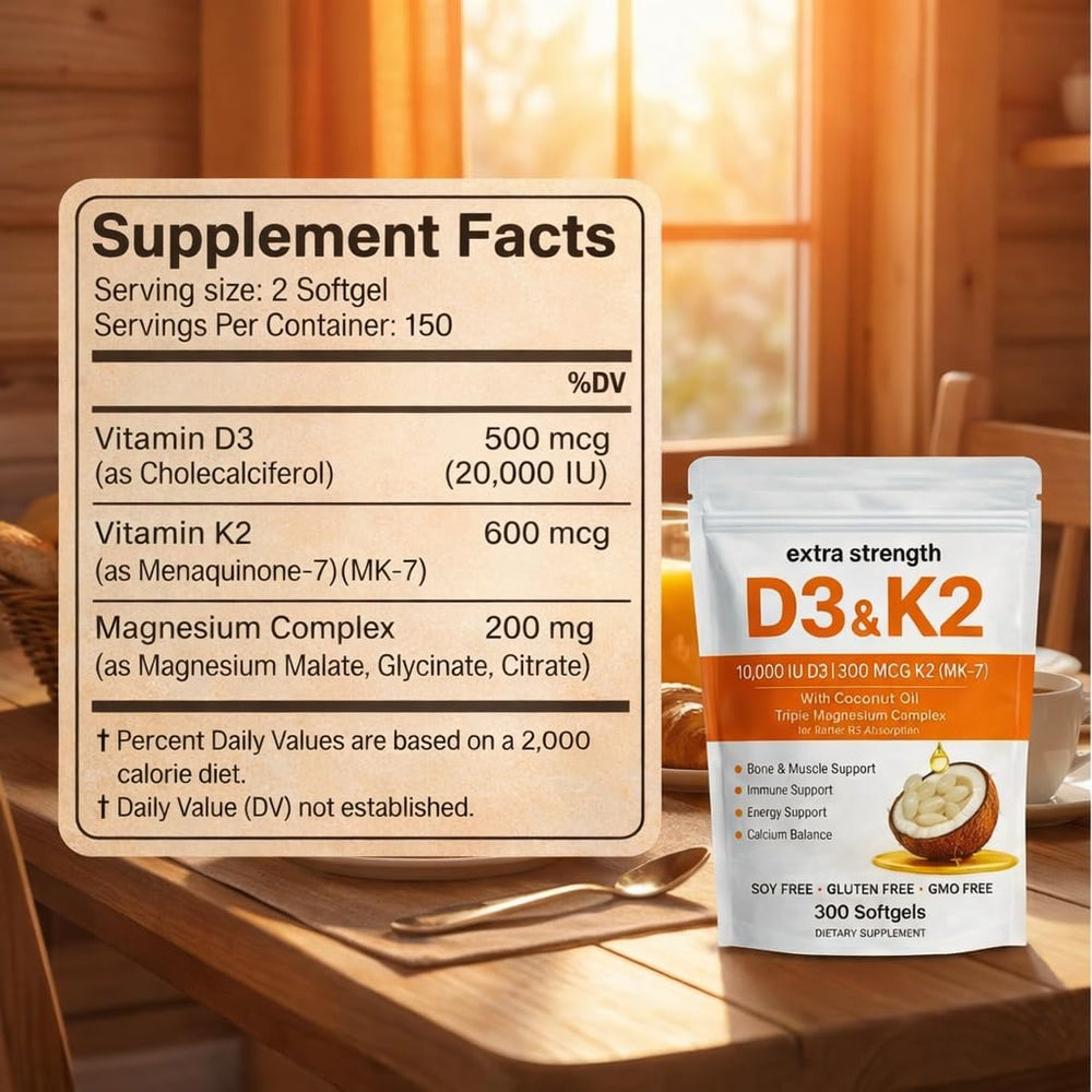 Megacephalus D3 K2 Magnesium softgels dose illustration for two-per-serving