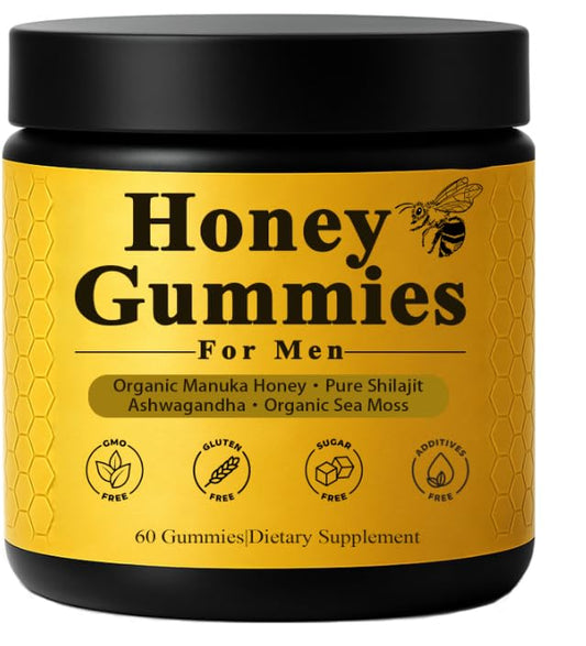 Megacephalus Honey Gummies for Men bottle showing convenient daily use.