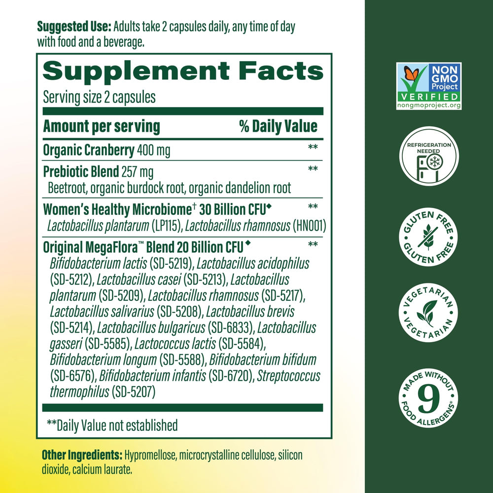 MegaFlora 50 billion CFU capsules supporting balanced gut flora