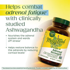 Ingredients panel of MegaFood Adrenal Strength featuring real foods and herbs