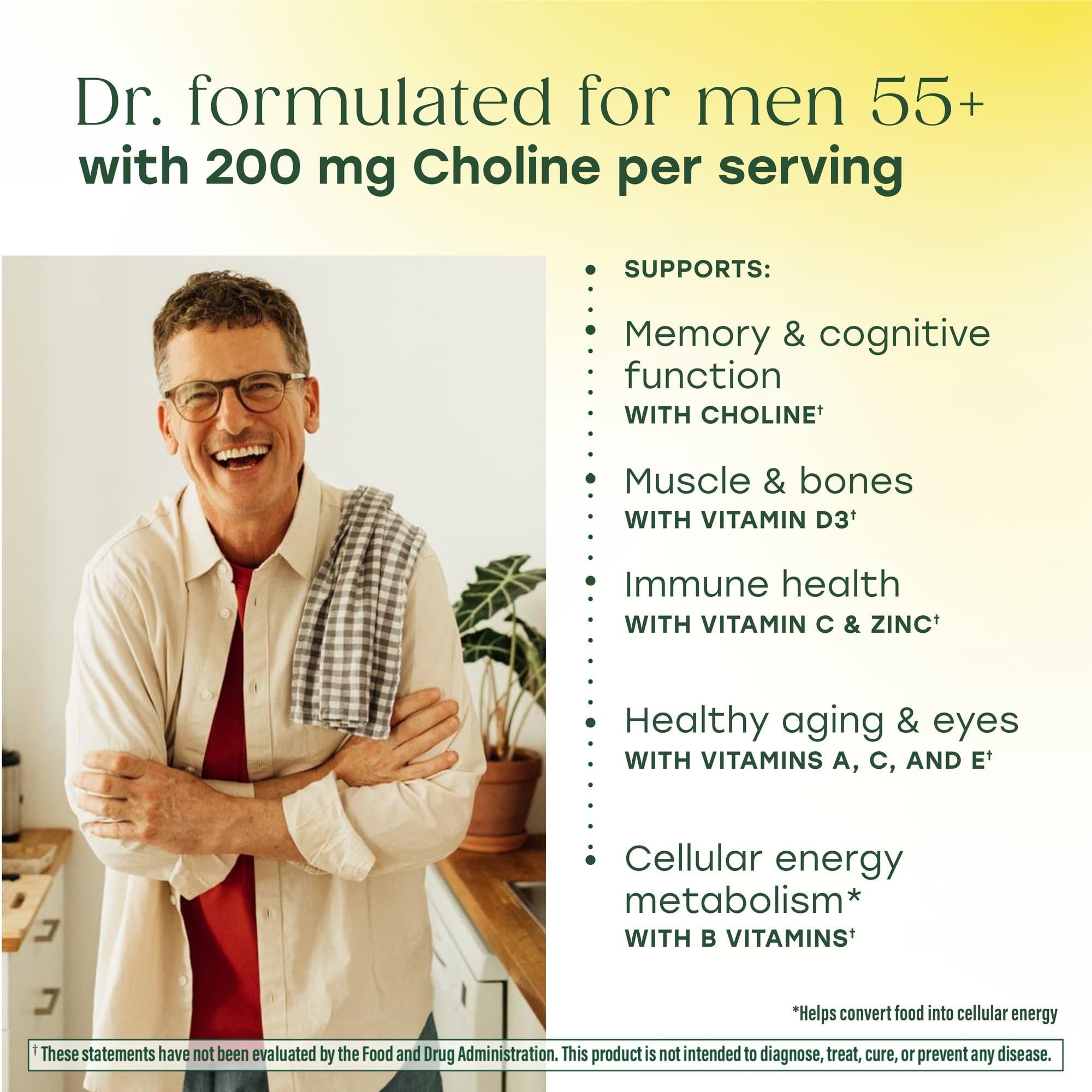 MegaFood Advanced Multivitamin for Men 55+ closeup of label highlighting B vitamins and folate.
