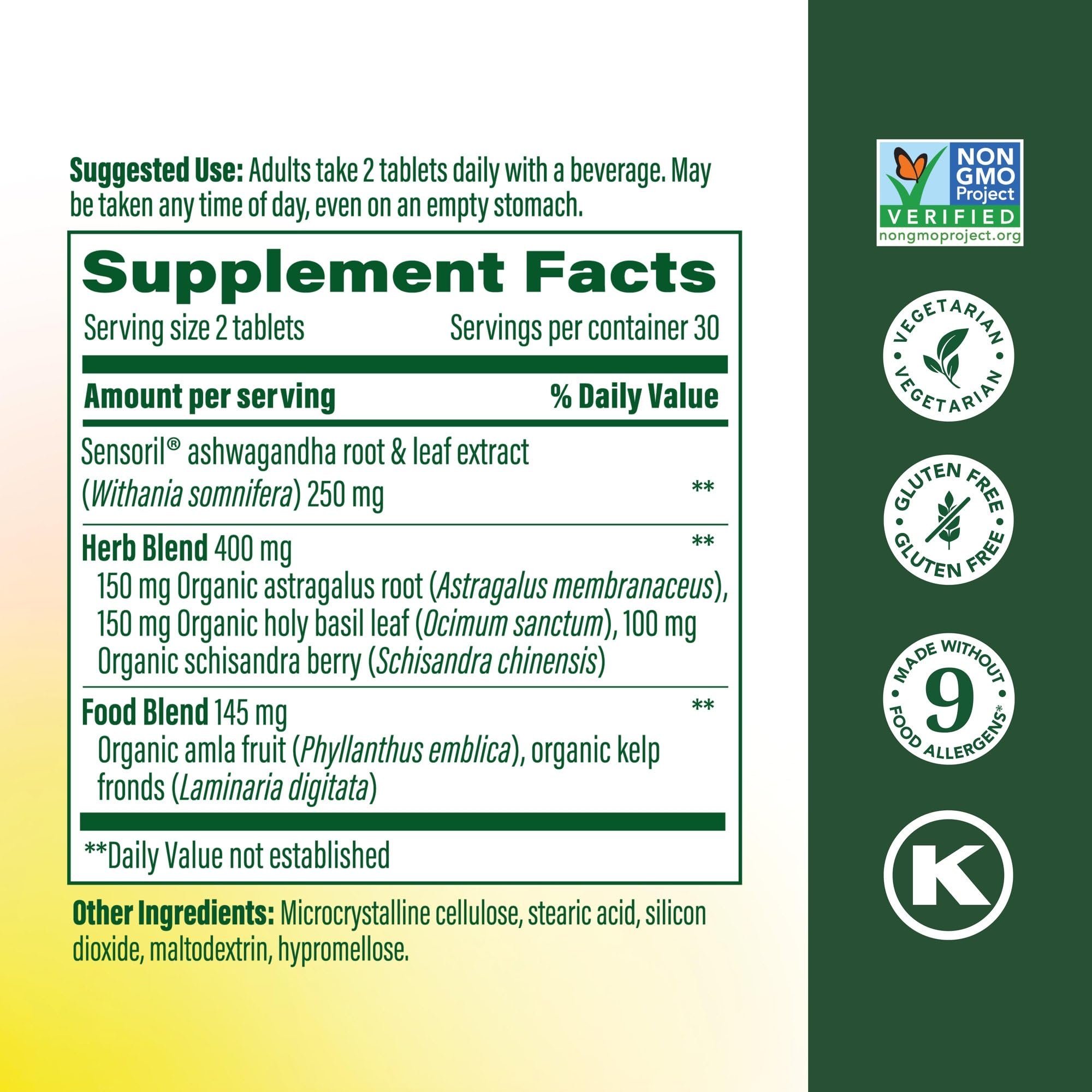 Closeup of MegaFood Ashwagandha Complex tablets for easy daily use