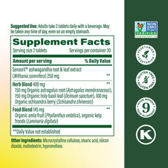 Closeup of MegaFood Ashwagandha Complex tablets for easy daily use