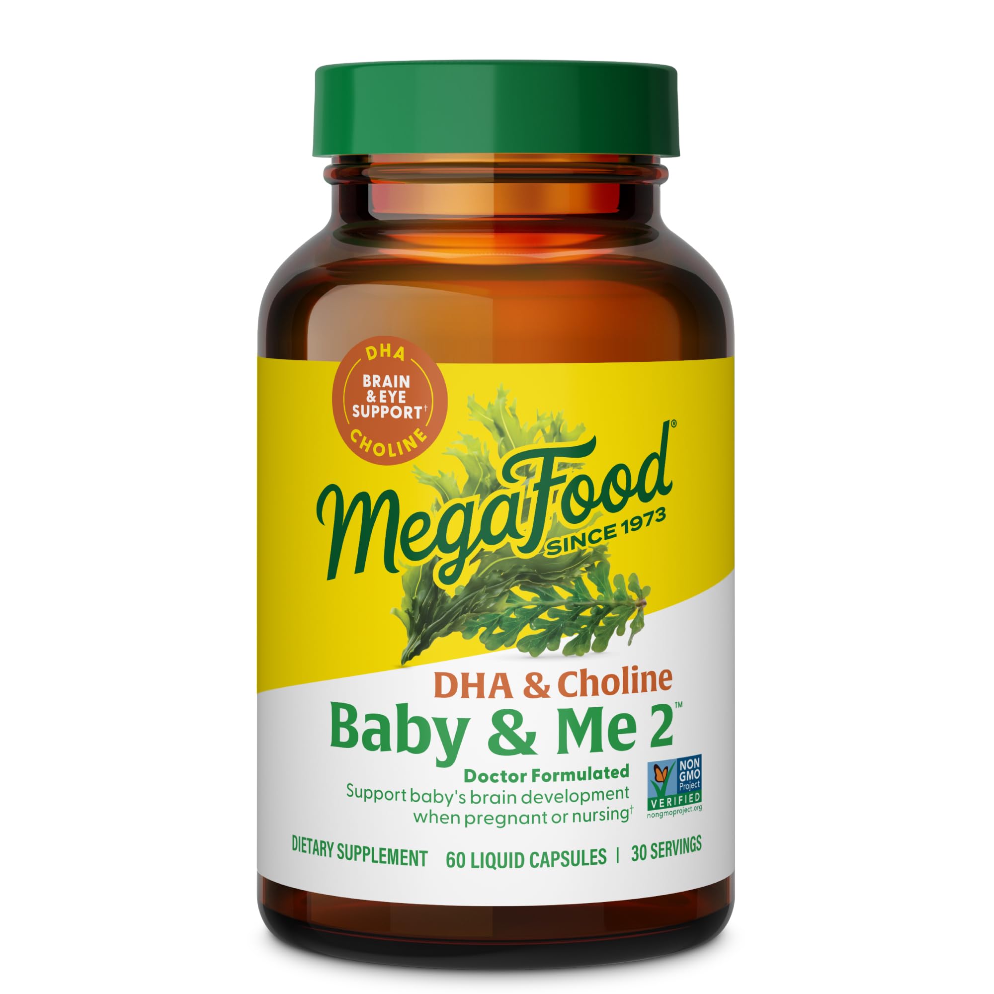MegaFood Baby & Me 2 bottle with DHA supports prenatal brain and eye development