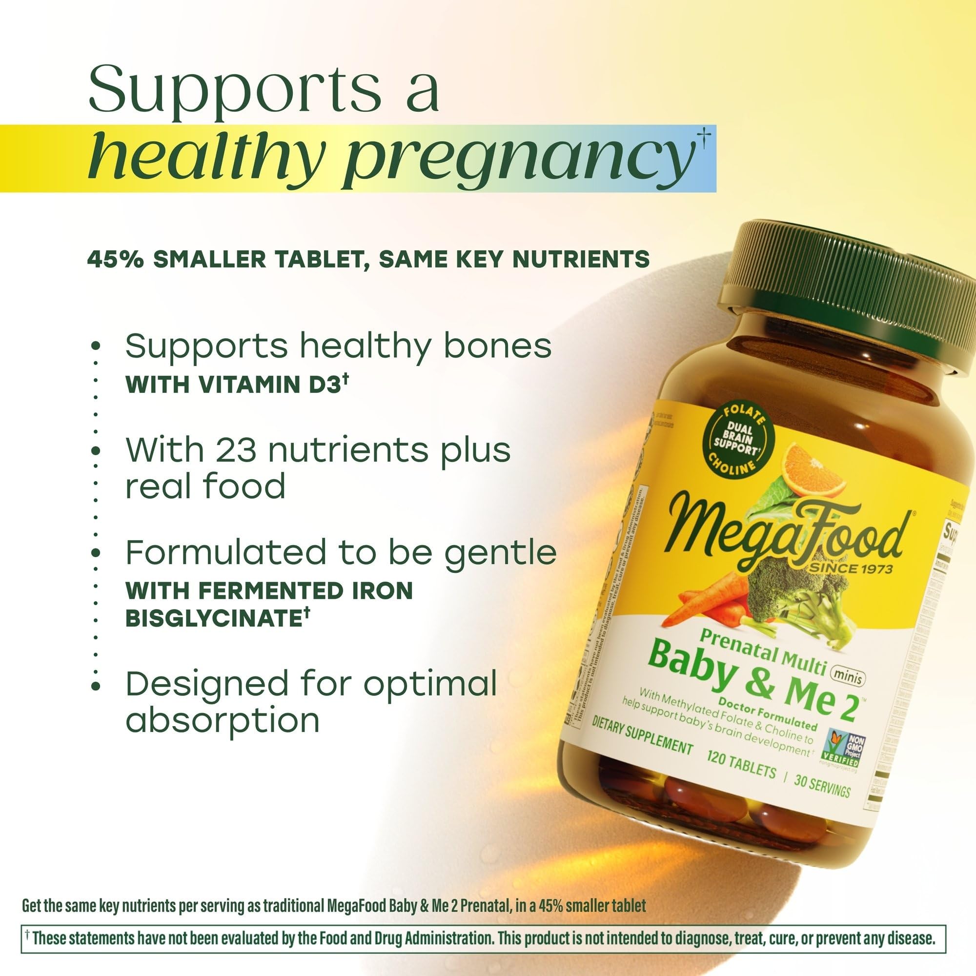 MegaFood Baby & Me 2 prenatal package front, ready for pregnancy nutrition.