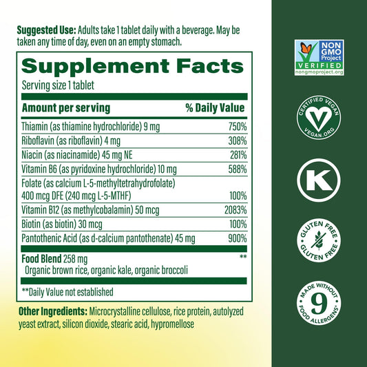 MegaFood Balanced B Complex label close-up highlighting methyl folate and methyl B12.
