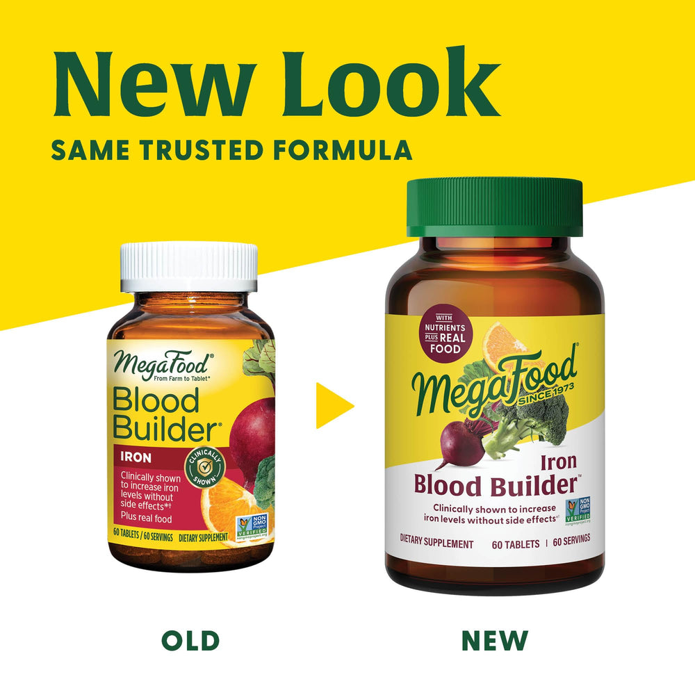 MegaFood Blood Builder label close-up highlighting vitamin C for absorption