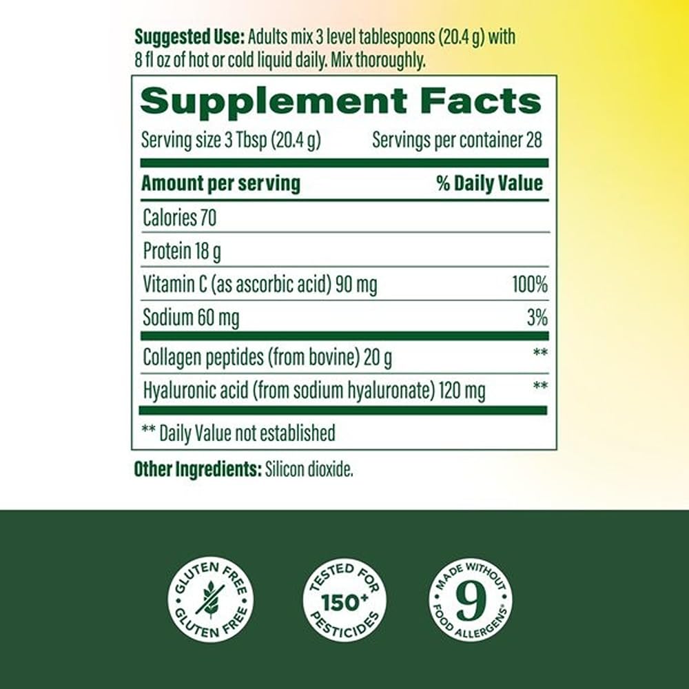MegaFood Collagen powder label closeup highlighting hydrolyzed collagen for daily skin and joints.