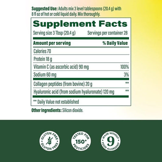 MegaFood Collagen powder label closeup highlighting hydrolyzed collagen for daily skin and joints.