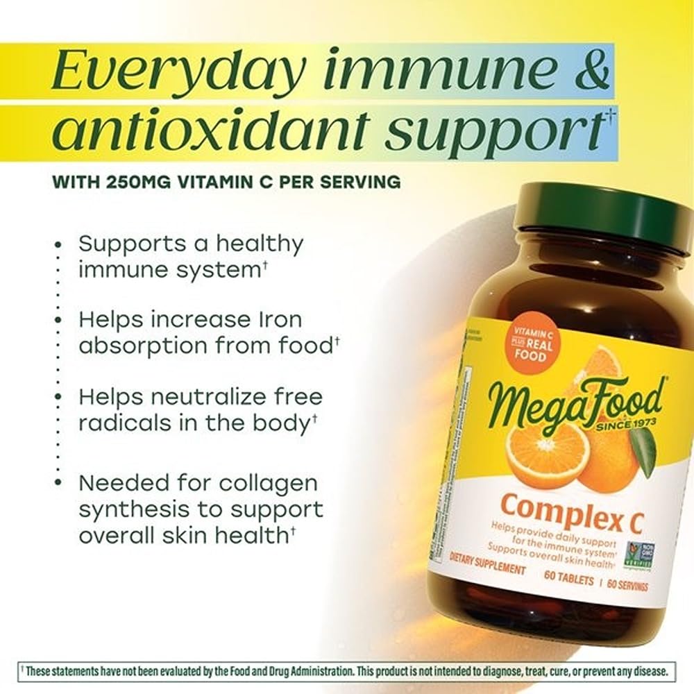 MegaFood Complex C real-food ingredients spread including orange and cranberries