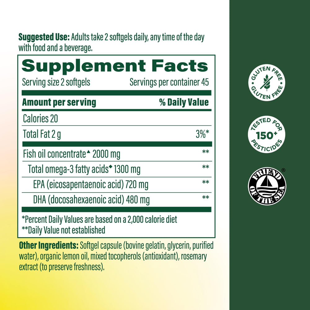 MegaFood fish oil lemon-infused softgels close-up highlights aroma control.
