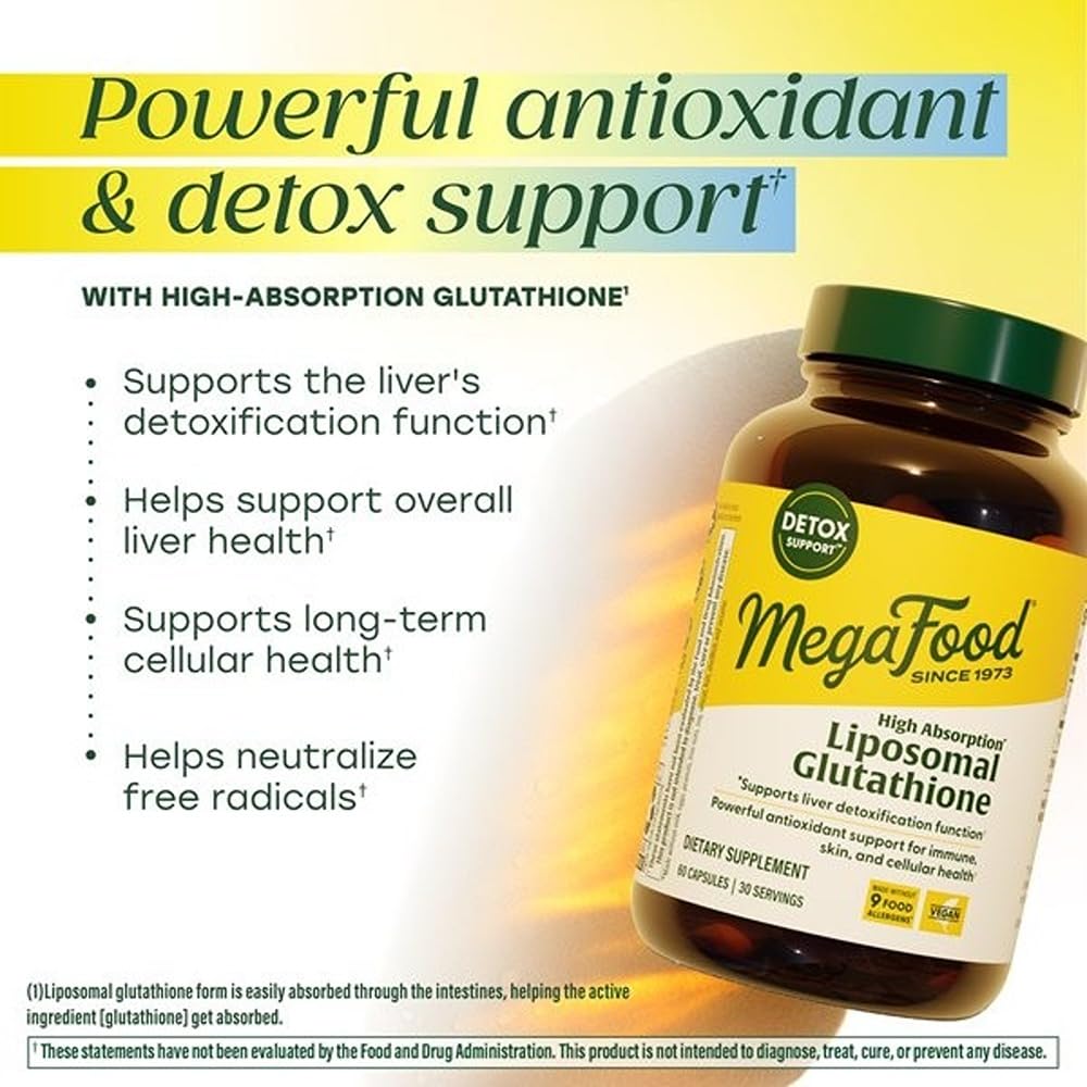 MegaFood bottle pour demonstrates convenient daily intake of liposomal glutathione.