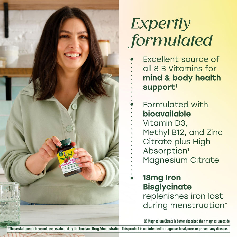 Iron 18mg label indicating support for menstruation-related iron needs