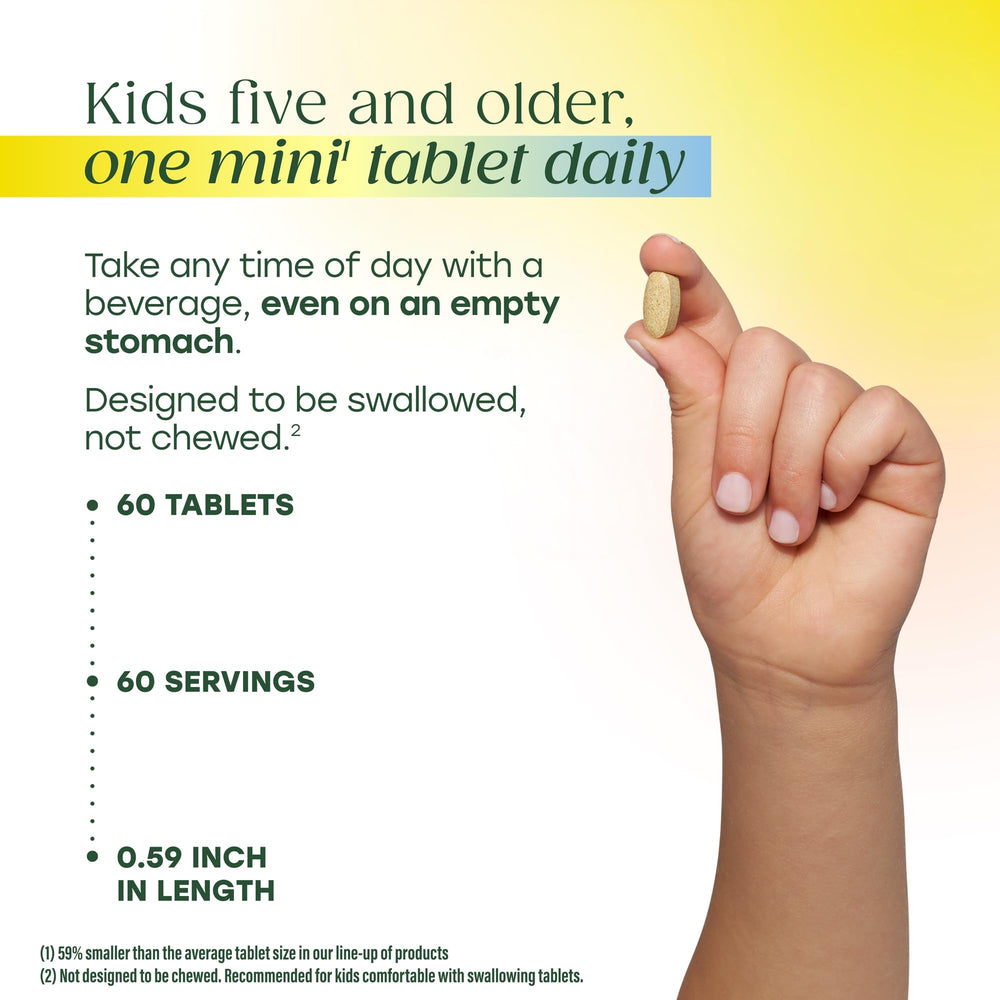 MegaFood Kids One Daily nutrition label shows 21 vitamins and minerals.